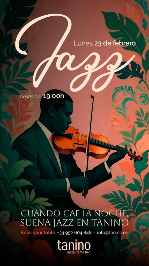 Cartel del evento Jazz cuando cae la noche en Tanino